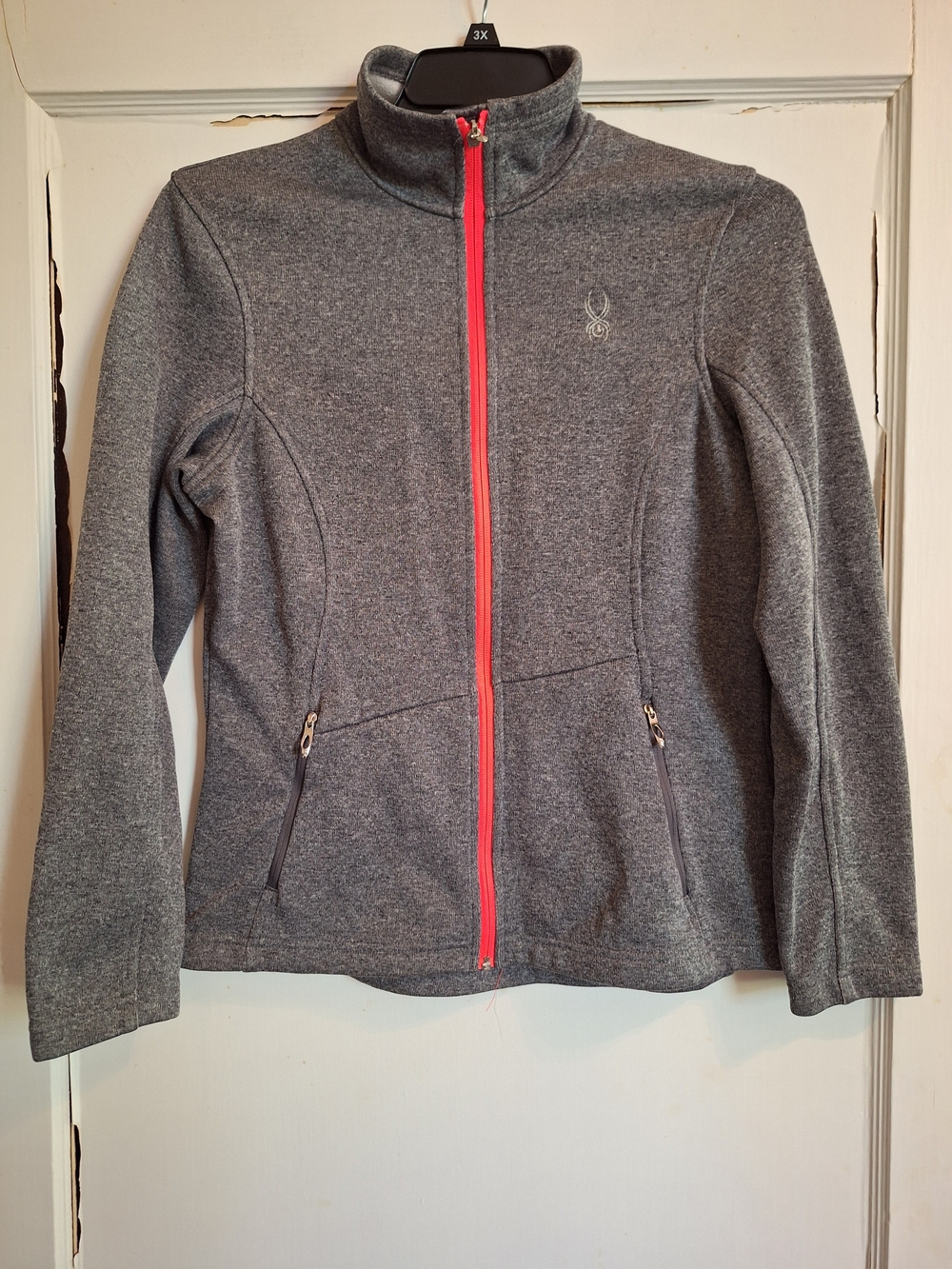 Spyder Core Sweater Jacket Womens Sz L Gray/Pink Full Zip/Zip Pockets Long Sleev